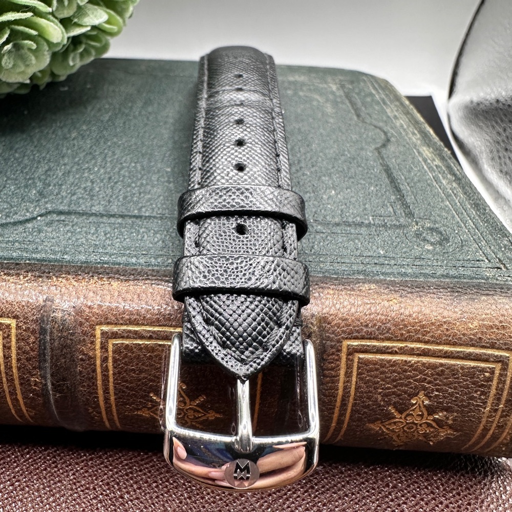 Black Textured Leather Michele Watch Band 18mm